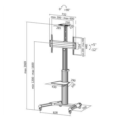 Logilink BP0025 TV stand cart, adjustable TV height, 37-70", max. 50 kg Logilink | Floor stand | BP0025 | 30-70 "" | Maximum wei - 2